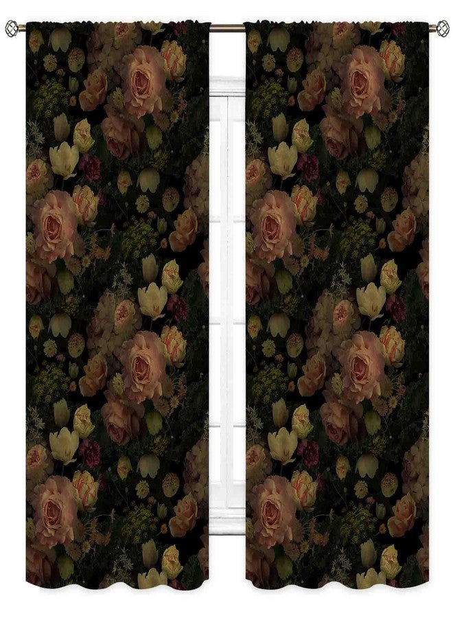 TKUYO Black Floral Curtains, Vintage Pink Rose Peony Boho Flower Night Garden Botanical Colorful Country Retro Blackout Window Drapery Treatments for Bedroom Living Room Bathroom, 42"x45" Inch - Image 2